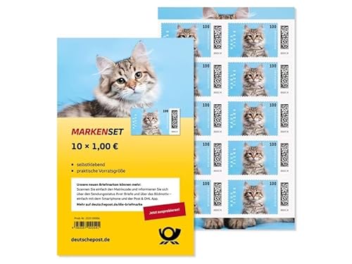 Markenset 10 x 1,00 Haustiere Katze 1,00 Euro Briefmarken selbstklebend Markenset 10er Frankaturware stamp set 10er + Becopa® Schutz von Becopa