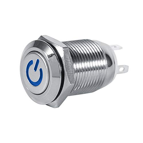 Bediffer 12mm LED Power Push Button Schalter Wasserdichter Metall Momentan Typ Auto Motor Start Stop Push Button(Blau), Fahrzeuginnenraum von Bediffer