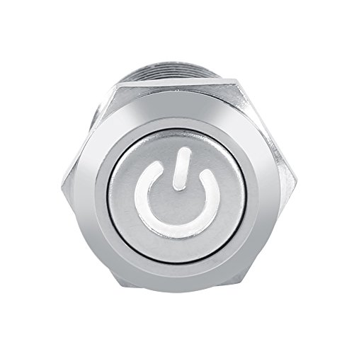 Bediffer 12mm LED Power Push Button Schalter Wasserdichter Metall Momentan Typ Auto Motor Start Stop Push Button(Weißes LED-Ringlicht), Fahrzeuginnenraum von Bediffer