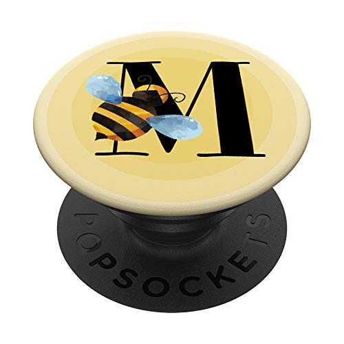 Biene Hummel Honeybee personalisiertes Geschenk Buchstabe M PopSockets PopGrip: Ausziehbarer Sockel und Griff für Handys/Tablets mit Tauschbarem Top von Bee Hummel Honeybee Personalisierte Geschenke