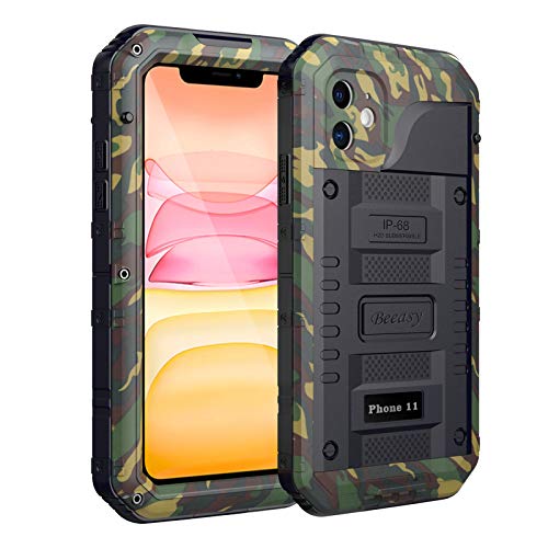 Beeasy Hülle Kompatibel mit iPhone 11, Wasserdicht Stoßfest Outdoor Handy Case Militärstandard Schutzhülle mit Displayschutz Robust Metall Schutz vor Stürzen Stößen Heavy Duty Handyhülle,Camouflage von Beeasy