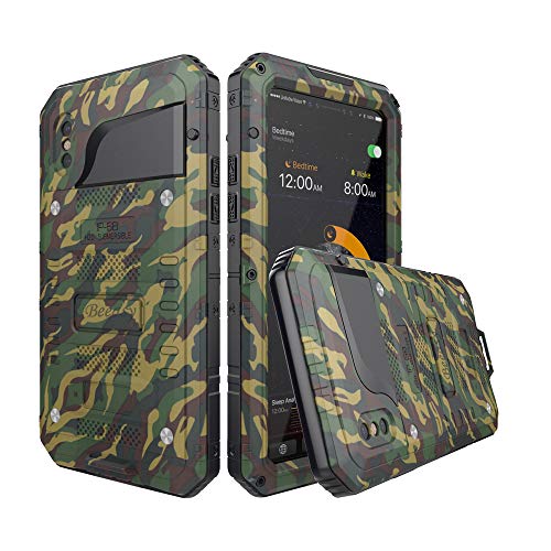 Beeasy Hülle Kompatibel mit iPhone X/XS, Wasserdicht Outdoor Stoßfest Handy Case Militärstandard Schutzhülle mit Displayschutz Robust Metall Schutz Stürzen Stößen Heavy Duty Handyhülle, Camouflage von Beeasy