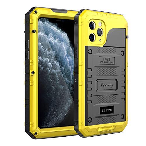 Beeasy für iPhone 11 Pro Hülle (5,8") Wasserdicht Outdoor, Stoßfest Panzerhülle Militär 360 Grad Schutzhülle mit Displayschutz, Robust Metall Heavy Duty Handyhülle iPhone 11 Pro Case, Gelb von Beeasy