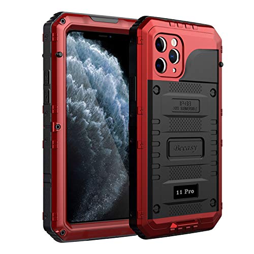Beeasy für iPhone 11 Pro Hülle (5,8") Wasserdicht Outdoor, Stoßfest Panzerhülle Militär 360 Grad Schutzhülle mit Displayschutz, Robust Metall Heavy Duty Handyhülle iPhone 11 Pro Case, Rot von Beeasy