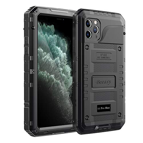 Beeasy für iPhone 11 Pro Max Hülle (6,5") Wasserdicht Outdoor, Stoßfest Panzerhülle Militär 360 Grad Schutzhülle mit Displayschutz, Robust Metall Heavy Duty Handyhülle iPhone 11 Pro Max Case, Schwarz von Beeasy