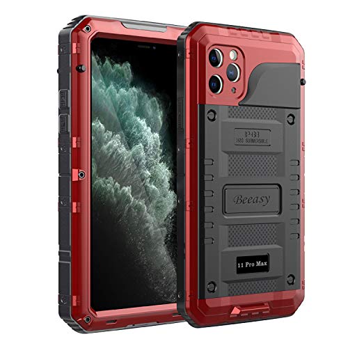 Beeasy für iPhone 11 Pro Max Hülle (6,5") Wasserdicht Outdoor, Stoßfest Panzerhülle Militär 360 Grad Schutzhülle mit Displayschutz, Robust Metall Heavy Duty Handyhülle iPhone 11 Pro Max Case, Rot von Beeasy