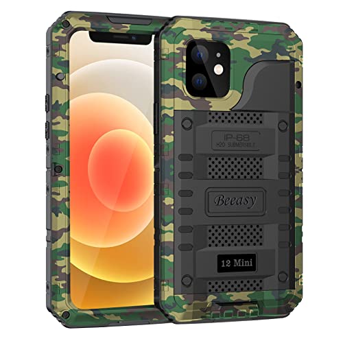 Beeasy für iPhone 12 Mini Wasserdicht Outdoor Hülle (5,4"), Stoßfest Panzerhülle Militär 360 Grad Schutzhülle mit Displayschutz, Robust Metall Heavy Duty Handyhülle iPhone 12 Mini Case, Camouflage von Beeasy