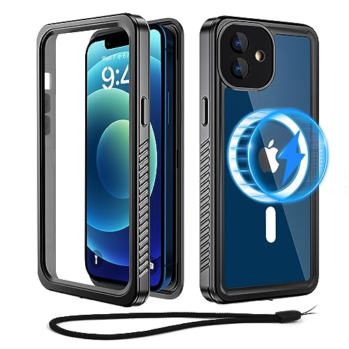 Beeasy für iPhone 12 Wasserdicht Hülle (6,1") mit MagSafe - 360 Grad Outdoor Schutzhülle iPhone 12 Magnetisch Handyhülle, Panzerhülle Wasserfest Stoßfest Hardcase mit Displayschutz - Schwarz von Beeasy