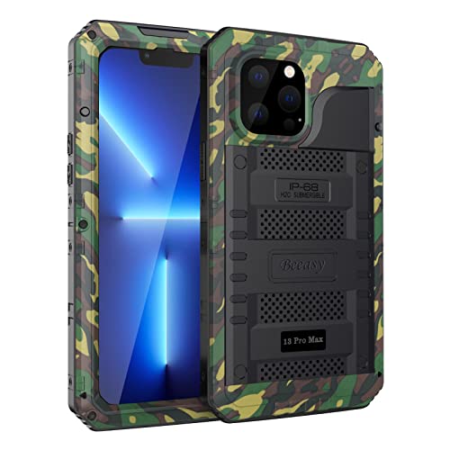 Beeasy für iPhone 13 Pro Max Wasserdicht Outdoor Hülle (6,7"), Stoßfest Panzerhülle Militär 360 Grad Schutzhülle mit Displayschutz, Metall Heavy Duty Handyhülle iPhone 13 Pro Max Case, Camouflage von Beeasy