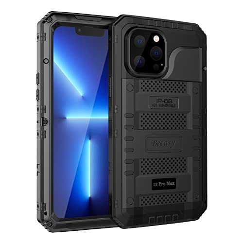 Beeasy für iPhone 13 Pro Max Wasserdicht Outdoor Hülle (6,7"), Stoßfest Panzerhülle Militär 360 Grad Schutzhülle mit Displayschutz, Metall Heavy Duty Handyhülle iPhone 13 Pro Max Case, Schwarz von Beeasy