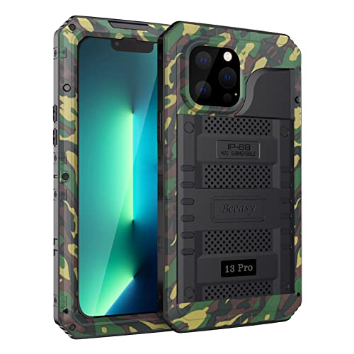 Beeasy für iPhone 13 Pro Wasserdicht Outdoor Hülle (6,1"), Stoßfest Panzerhülle Militär 360 Grad Schutzhülle mit Displayschutz, Robust Metall Heavy Duty Handyhülle iPhone 13 Pro Case, Camouflage von Beeasy