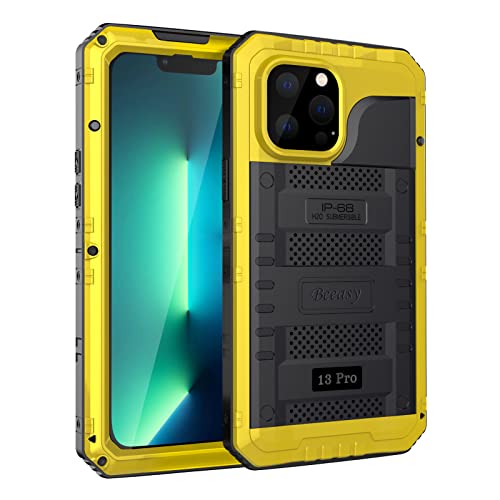 Beeasy für iPhone 13 Pro Wasserdicht Outdoor Hülle (6,1"), Stoßfest Panzerhülle Militär 360 Grad Schutzhülle mit Displayschutz, Robust Metall Heavy Duty Handyhülle iPhone 13 Pro Case, Gelb von Beeasy