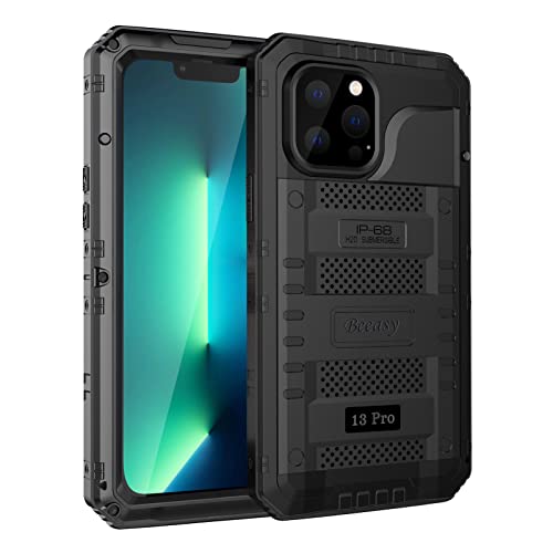 Beeasy für iPhone 13 Pro Wasserdicht Outdoor Hülle (6,1"), Stoßfest Panzerhülle Militär 360 Grad Schutzhülle mit Displayschutz, Robust Metall Heavy Duty Handyhülle iPhone 13 Pro Case, Schwarz von Beeasy