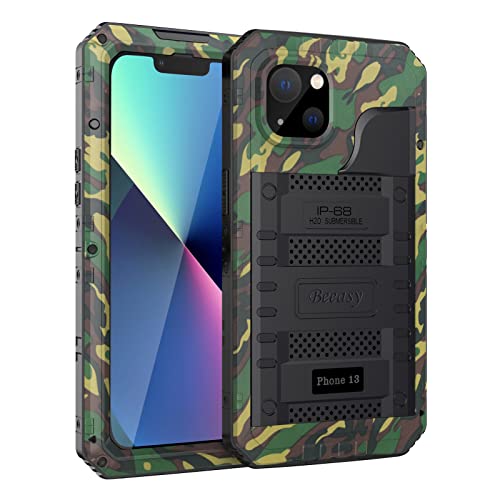 Beeasy für iPhone 13 Wasserdicht Outdoor Hülle (6,1"), Stoßfest Panzerhülle Militär 360 Grad Schutzhülle mit Displayschutz, Robust Metall Heavy Duty Handyhülle iPhone 13 Case, Camouflage von Beeasy