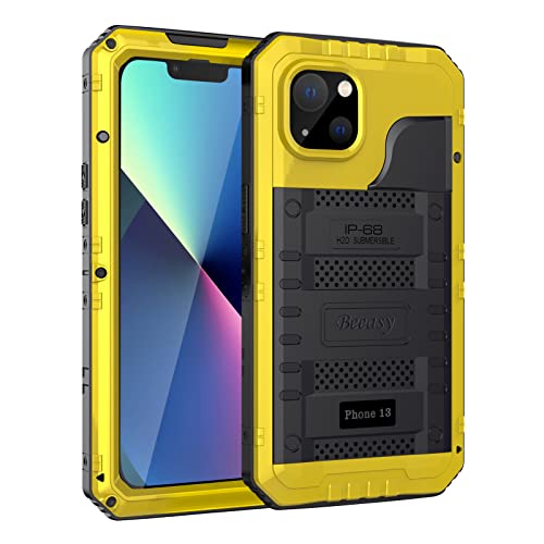 Beeasy für iPhone 13 Wasserdicht Outdoor Hülle (6,1"), Stoßfest Panzerhülle Militär 360 Grad Schutzhülle mit Displayschutz, Robust Metall Heavy Duty Handyhülle iPhone 13 Case, Gelb von Beeasy