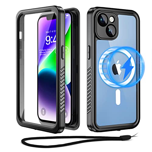 Beeasy für iPhone 14 Hülle (6,1") Wasserdicht, mit MagSafe, Outdoor Handyhülle 360 Grad Schutzhülle, iPhone 14 Case Wasserfest Stoßfest Staubdicht Panzerhülle mit Displayschutz, Schwarz von Beeasy