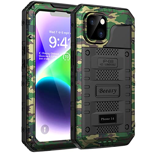 Beeasy für iPhone 14 Wasserdicht Outdoor Hülle (6,1"), Stoßfest Panzerhülle Militär 360 Grad Schutzhülle mit Displayschutz, Robust Metall Heavy Duty Handyhülle iPhone 14 Case, Camouflage von Beeasy