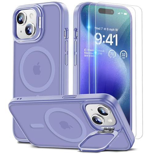 Beeasy für iPhone 15 Hülle, Kompatibel mit MagSafe, Ständer Handyhülle mit 2 Stück Schutzfolie, Magnetische Stoßfest Schutzhülle Case, Durchscheinend Matt Lila Beeasy für iPhone 15 Hülle, Kompatibel mit MagSafe, Ständer Handyhülle mit 2 Stück Schutzfolie, Magnetische Stoßfest Schutzhülle Case, Durchscheinend Matt Lila von Beeasy