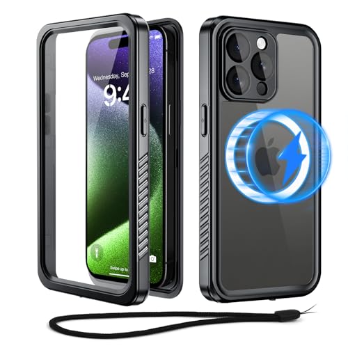 Beeasy für iPhone 15 Pro Hülle Wasserdicht für MagSafe, 360 Grad Outdoor Schutzhülle mit Displayschutz, Wasserfest Handyhülle Staubdicht Stoßfest Panzerhülle für iPhone 15 Pro Case 6,1" - Schwarz von Beeasy