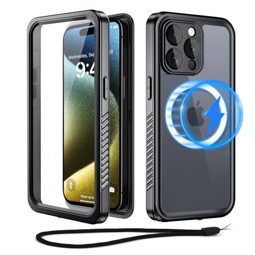 Beeasy für iPhone 15 Pro Max Hülle Wasserdicht für MagSafe, 360 Grad Outdoor Schutzhülle mit Displayschutz, Wasserfest Handyhülle Staubdicht Stoßfest Panzerhülle iPhone 15 Pro Max Case 6,7" - Schwarz von Beeasy