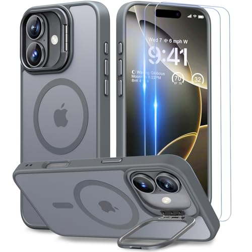 Beeasy für iPhone 16 Hülle mit Ständer, Handyhülle mit 2 Stück Schutzfolie, Magnetische Stoßfest Schutzhülle für iPhone 16 Case 6,1 Zoll, Durchscheinend Matt Grau Beeasy für iPhone 16 Hülle mit Ständer, Handyhülle mit 2 Stück Schutzfolie, Magnetische Stoßfest Schutzhülle für iPhone 16 Case 6,1 Zoll, Durchscheinend Matt Grau von Beeasy