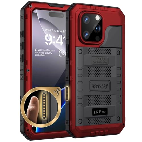 Beeasy für iPhone 16 Pro Hülle Wasserdicht Outdoor Stoßfest Metall Schutzhülle, Militär 360 Grad Panzerhülle Staubdicht mit Displayschutz Robust Hardcase Heavy Duty Handyhülle Case 6,3", Rot Beeasy für iPhone 16 Pro Hülle Wasserdicht Outdoor Stoßfest Metall Schutzhülle, Militär 360 Grad Panzerhülle Staubdicht mit Displayschutz Robust Hardcase Heavy Duty Handyhülle Case 6,3", Rot von Beeasy
