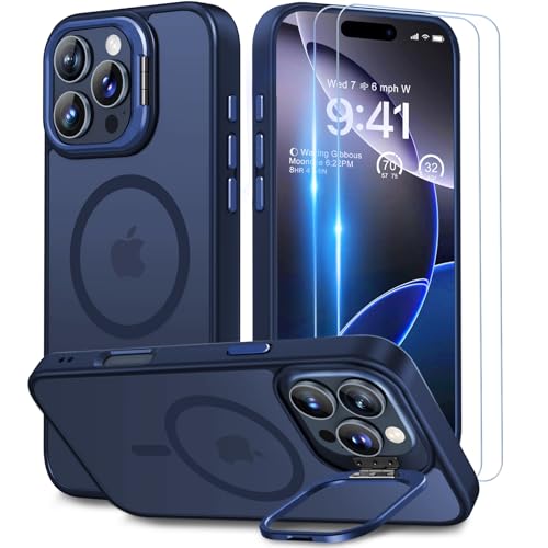 Beeasy für iPhone 16 Pro Hülle für MagSafe mit Ständer, Handyhülle mit 2 Stück Schutzfolie, Magnetische Stoßfest Schutzhülle für iPhone 16 Pro Case 6,3 Zoll, Durchscheinend Matt Blau Beeasy für iPhone 16 Pro Hülle für MagSafe mit Ständer, Handyhülle mit 2 Stück Schutzfolie, Magnetische Stoßfest Schutzhülle für iPhone 16 Pro Case 6,3 Zoll, Durchscheinend Matt Blau von Beeasy