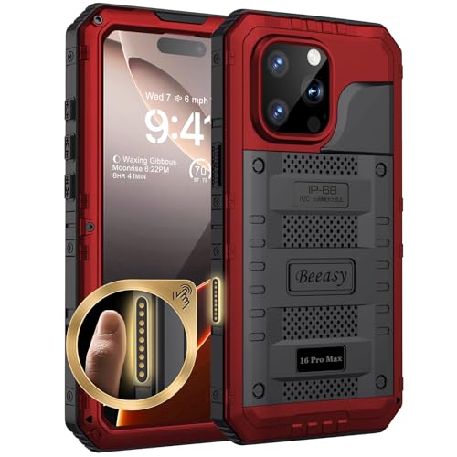 Beeasy für iPhone 16 Pro Max Hülle Wasserdicht Outdoor Stoßfest Metall Schutzhülle, Militär 360 Grad Panzerhülle Staubdicht mit Displayschutz Robust Hardcase Heavy Duty Handyhülle Case 6,9", Rot Beeasy für iPhone 16 Pro Max Hülle Wasserdicht Outdoor Stoßfest Metall Schutzhülle, Militär 360 Grad Panzerhülle Staubdicht mit Displayschutz Robust Hardcase Heavy Duty Handyhülle Case 6,9", Rot von Beeasy