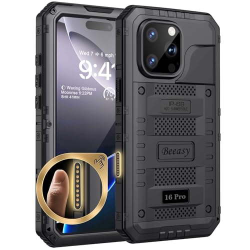 Beeasy für iPhone 16 Pro Wasserdicht Metall Hülle, Outdoor Panzerhülle Stoßfest Staubdicht Schutzhülle mit Displayschutz, Robust Heavy Duty Militär Handyhülle iPhone 16 Pro Case 6,3", Schwarz Beeasy für iPhone 16 Pro Wasserdicht Metall Hülle, Outdoor Panzerhülle Stoßfest Staubdicht Schutzhülle mit Displayschutz, Robust Heavy Duty Militär Handyhülle iPhone 16 Pro Case 6,3", Schwarz von Beeasy