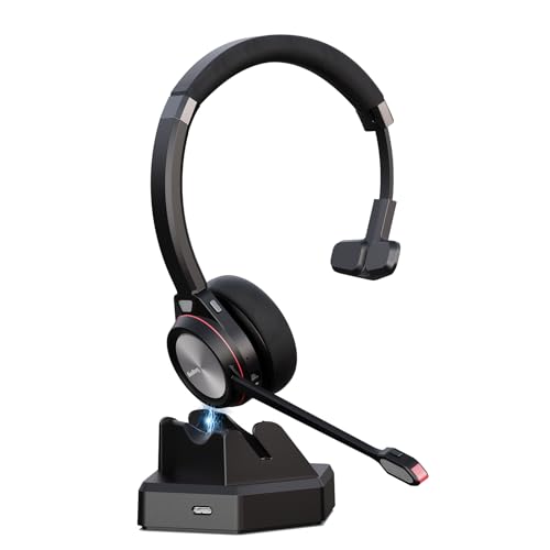 Beebang Wireless Headset, Mono Bluetooth 5.2 Headset mit Mikrofon & USB Dongle für PC, 30 Stunden Sprechzeit Kopfhörer Kabellos für Mac Computer Skype Teasms Zoom Laptop Büro Callcenter Telefon von Beebang