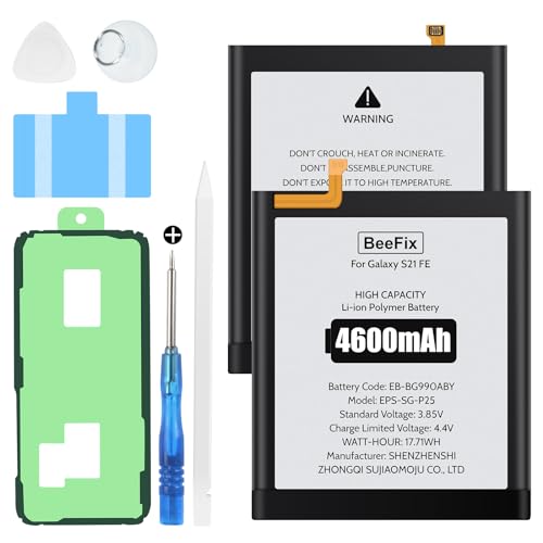 Akku für Samsung Galaxy S21 FE, 4600mAh Hochkapazitäts-Ersatzakku für Galaxy S21 FE(EB-BG990ABY) mit professionellen Reparaturwerkzeugen von Beefix