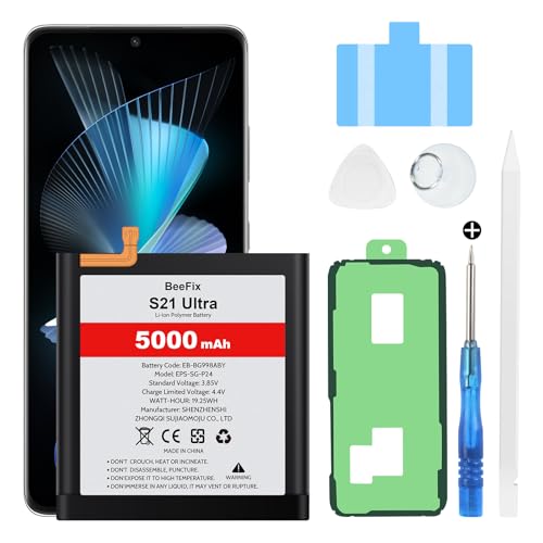 Akku für Samsung Galaxy S21 Ultra SM-G998F 5000mAh Li-Ion Polymer Ersatzakku für Galaxy S21 Ultra(EB-BG998ABY) mit Reparaturwerkzeugen von Beefix