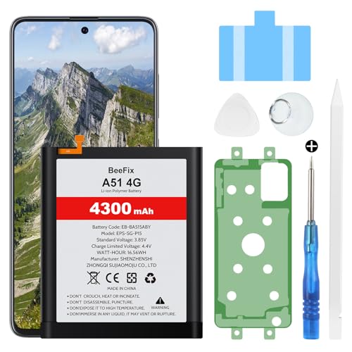 Beefix Akku für Samsung Galaxy A51 4G SM-A515F:4300mAh Ersatzakku Hoher Kapazität Li-Ion Polymer (EB-BA515ABY) mit professionellen Reparaturwerkzeugen von Beefix