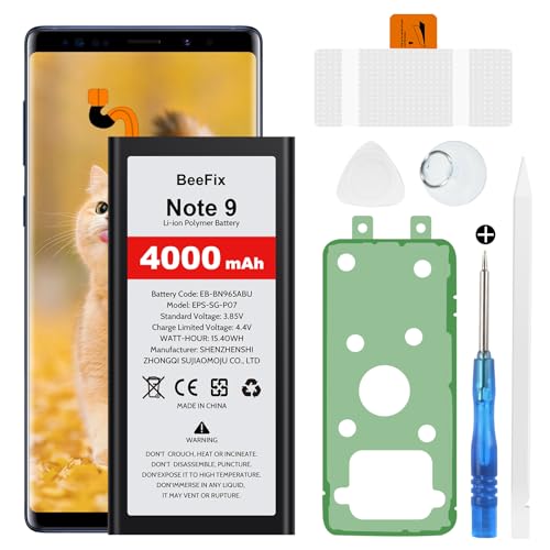Beefix Akku für Samsung Galaxy Note 9 SM-G965F, 4000mAh Ersatzakku Li-Ion Polymer für Galaxy Note 9(EB-BN965ABU) mit Reparaturwerkzeug von Beefix