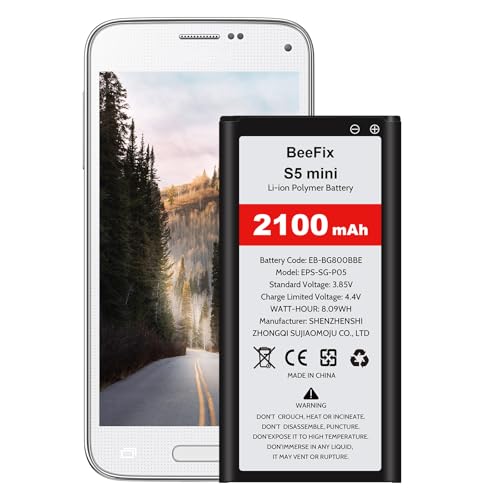Beefix Akku für Samsung Galaxy S5 Mini, 2100mAh Hohe Kapazität Ersatzakku Li-Ion Polymer für Galaxy S5 Mini(EB-BG800BBE) von Beefix