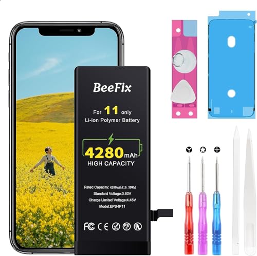 Beefix Akku für iPhone 11: Hohe Kapazität 4280mAh Li-Ion Ersatzakku Kit für iPhone 11 mit kompletten professionellen Reparaturwerkzeugen, Ersatzbatterie Kompatibel mit Modell A2111 A2223 A2221 von Beefix