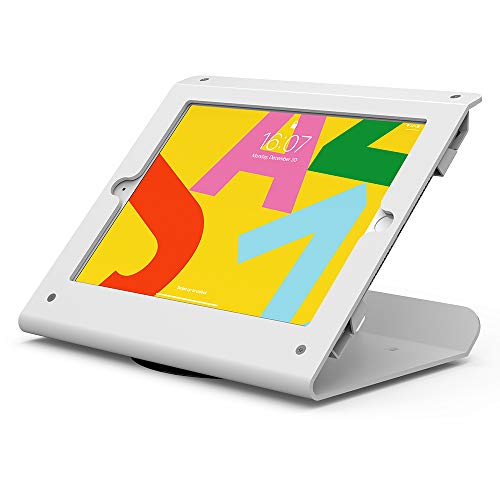 Beelta Tablet Ständer für 10,2” iPad 9. 8. 7. Generation, Unternehmen Schreibtisch POS iPad Ständer, Anti-Diebstahl Kiosk iPad Ständer Halterung für Einzelhandel, 360° drehbare Basis, Metall, Weiß von Beelta