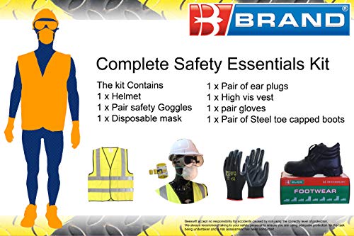 Sicherheits-Zubehör-Set für Arbeit/Handel. M Weste Größe 08 Stiefel Helm Googles Maske Handschuhe Ohrstöpsel Zertifiziert und qualitätsgeprüft. von Beeswift