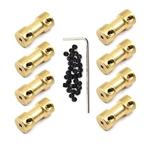 Befenybay 8 Stück 2 mm bis 2 mm Messingverbinder Kupfer DIY Motor Flexible Wellenkupplung Gelenkverbinder mit Schrauben für kleine Motoren (2 mm bis 2 mm) von Befenybay