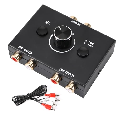 Stereo Audio Switch 2(1)-In-1(2)-Out 3,5mm, Stereo Audio Switcher mit Volume Control, Audio Umschalter, Bidirektional Audio Selector Schalter Verteiler für Phono Kopfhörer Amp PC Lautsprecher von Begonia