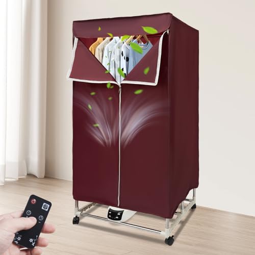 Begoniape Elektrisch Wäschetrockner für Zuhause, 1500W Trockner mit Fernbedienung und Timer, Geräuscharm, Tragbare Kleiderschrank Klappbar Warmlufttrockner (Rot) von Begoniape