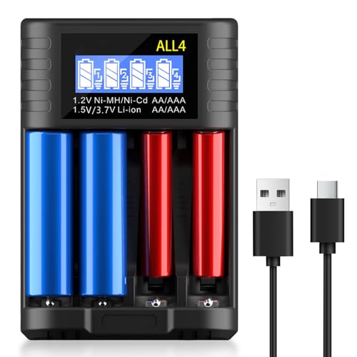 18650 Ladegerät, 4 Fach Universal Akku Ladegerät mit LED Anzeige, Schnell USB-C Batterieladegerät, Batterieladegerät für 18650 18350 21700 16340 AA AAA C 3,7V Li-Ion Akkus, 1,2V NI-MH/NI-CD Batterie 18650 Ladegerät, 4 Fach Universal Akku Ladegerät mit LED Anzeige, Schnell USB-C Batterieladegerät, Batterieladegerät für 18650 18350 21700 16340 AA AAA C 3,7V Li-Ion Akkus, 1,2V NI-MH/NI-CD Batterie von Behogan