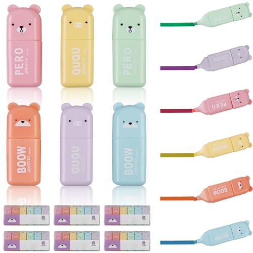 36 Stück Mini Textmarker, Macarons Mini Kinder Textmarker, Bär Textmarker, Lustige Mini Textmarker für Kinder, Highlighter Pen Textmarker Set für Geschenke, Party, Geburtstag, Schule(6 Farben) von Behogan