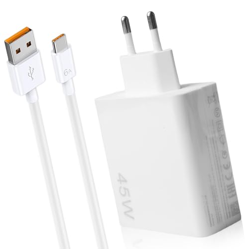 45W Ladegerät mit USB C Kabel für Xiaomi Redmi Note 14 Pro 5G, 6A Schnellladegerät USB Power Handy, Schnelllade Adapter, Ladegeräte für Xiaomi Poco X7 M7 Pro M6 Pad 7 6 5 von Behogan