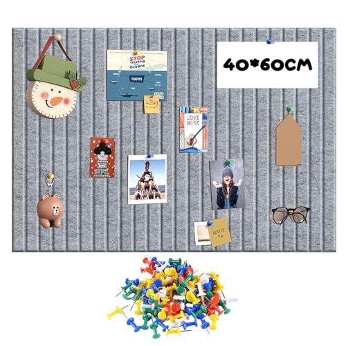 Behogan 60x40cm Filz Pinnwand, Dekorative Pinnwand aus Filz, Faltbare Fototafel mit selbstklebendem Klebeband, 30 Pinnnadeln,Sichttafel für Wände in der Schule, zu Hause(grau) von Behogan