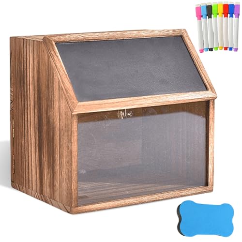 Holz Vorschlagsbox, (21 * 20 * 16.5cm) Spendenbox Abschließbar, Mit 8-Farben-Tafelstift und nichtmagnetischem Tafelwischer, Wahlurne Briefkasten, Kummerkasten für Schule, Vorschlag, Spende von Behogan