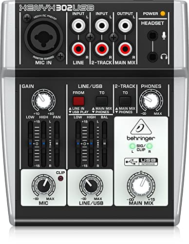 Behringer 302USB Erstklassiger 5-Eingangs-Mixer mit XENYX-Mikrofonvorverstärker und USB/Audio-Schnittstelle, Kompatibel mit PC und Mac von Behringer