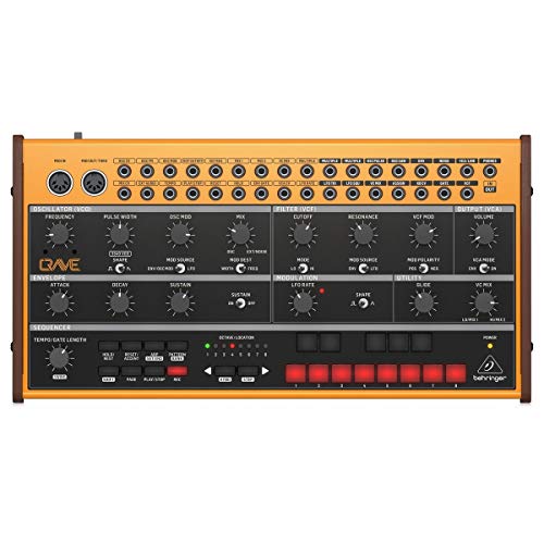 Behringer CRAVE Analog Synthesizer Analog Semi-Modular Synthesizer with 3340 VCO, Classic Ladder Filter, 32-Step Sequencer and 16-Voice Poly Chain von Behringer