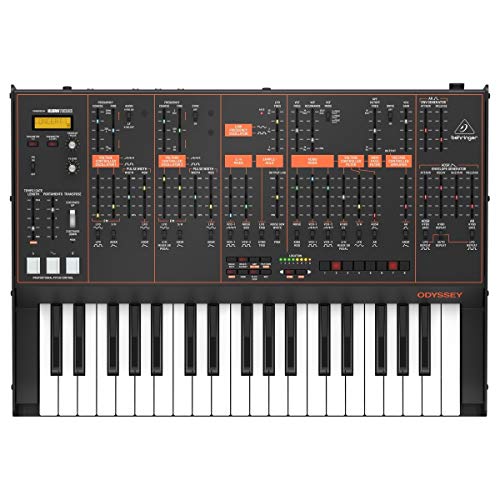 Behringer ODYSSEY Analog-Synthesizer mit 37 Tasten in voller Größe, zwei VCOs, 3-Wege-Multimodus-VCFs, 32-Schritt-Sequenzer, Arpeggiator und Klark Teknik FX von Behringer
