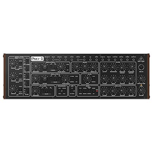 Behringer PRO-1 Analog-Synthesizer mit zwei VCOs, 3 simultanen Wellenformen, 4-Pol-VCF, umfangreicher Modulationsmatrix, 16-stimmiger Poly Chain und Eurorack-Format von Behringer